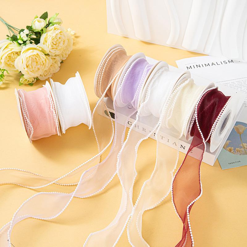 5 Yards Wrapping Ribbon DIY Mesh Gauze 4cm Fish Tail Yarn Solid Color Silk Pearl Edge Flower Bouquet Packaging