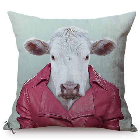 Nordic Animal Portrait Art Sofa Decorative Pillow Case Funky Cow Bear Rabbit Elephant Wear Clothes Style Cushion Cover Cojines