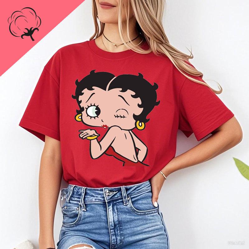 New Fashion BettyBoop T Shirt Kawaii Cotton Crewneck 2000s Clothes Y2k Women Shoujo Girl Style Creativity Tee
