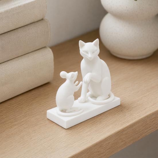 Animal Figurines 3D Printed Modern Cat & Mouse Sculpture, Minimalist Interaction Desk Decor, Matte Art Ornament Collectible Figurine, Stable
