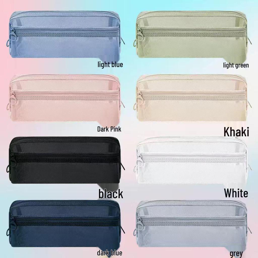 Double-Layer Large Capacity Pencil Case: Stylish Transparent Mesh, Multi-Layer Stationery Bag