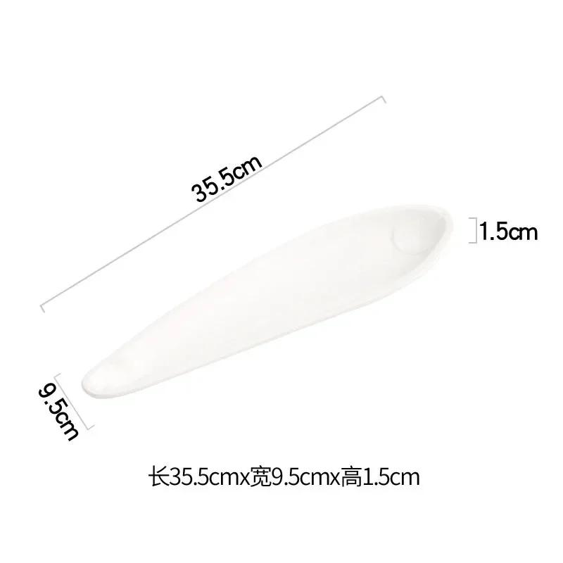 White Shaped Fish Plate Ceramic Autumn Knife Fish Long Strip Plate Steamed Fish Plate Sushi Dish Artistic Conception Tableware