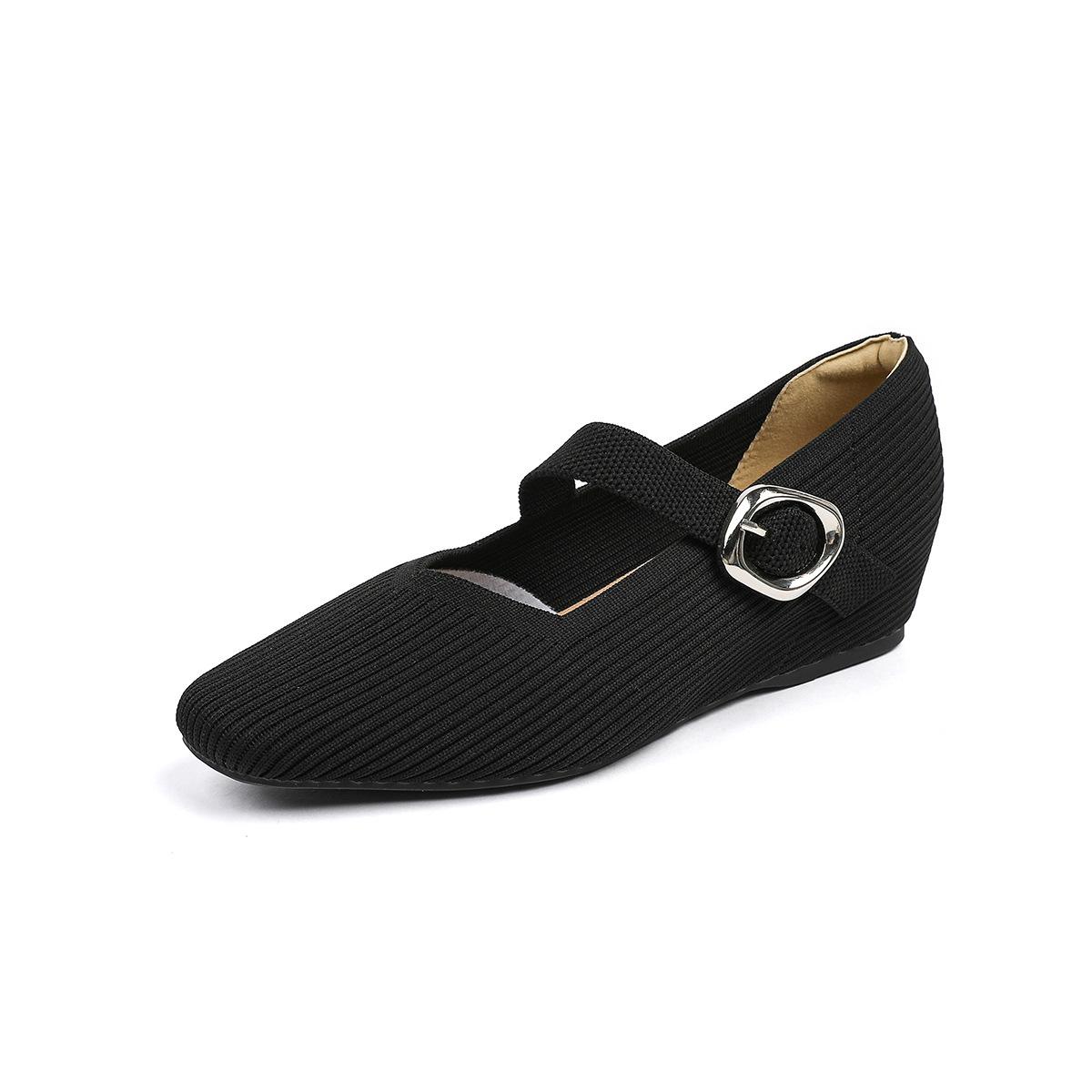 

Women Mary Jane Shoes 2026 New Pointed Toe Comfort Pumps Breathable Knit Wedges Women Casual Shoes Zapatos Mujer 34 чёрный