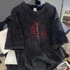 Vintage Spierana Japoński Tekst Czerwona Kwiatowa Koszulka T-shirt Zniszczony Japońska Estetyka Graficzny Nadruk Kwiatowy Męskie Krótki Rękaw Bawełniane Koszulki