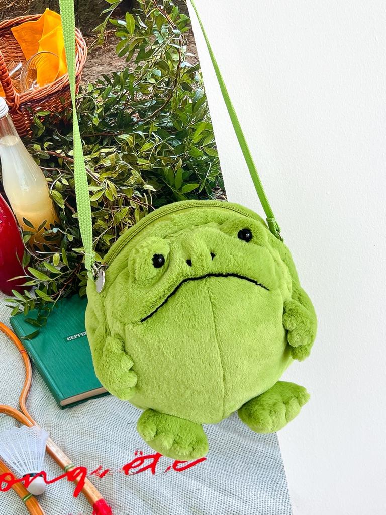 Cute Frog Plush Crossbody Bag Soft Animal Shaped Shoulder Bag Lightweight Daily Unisex Gift