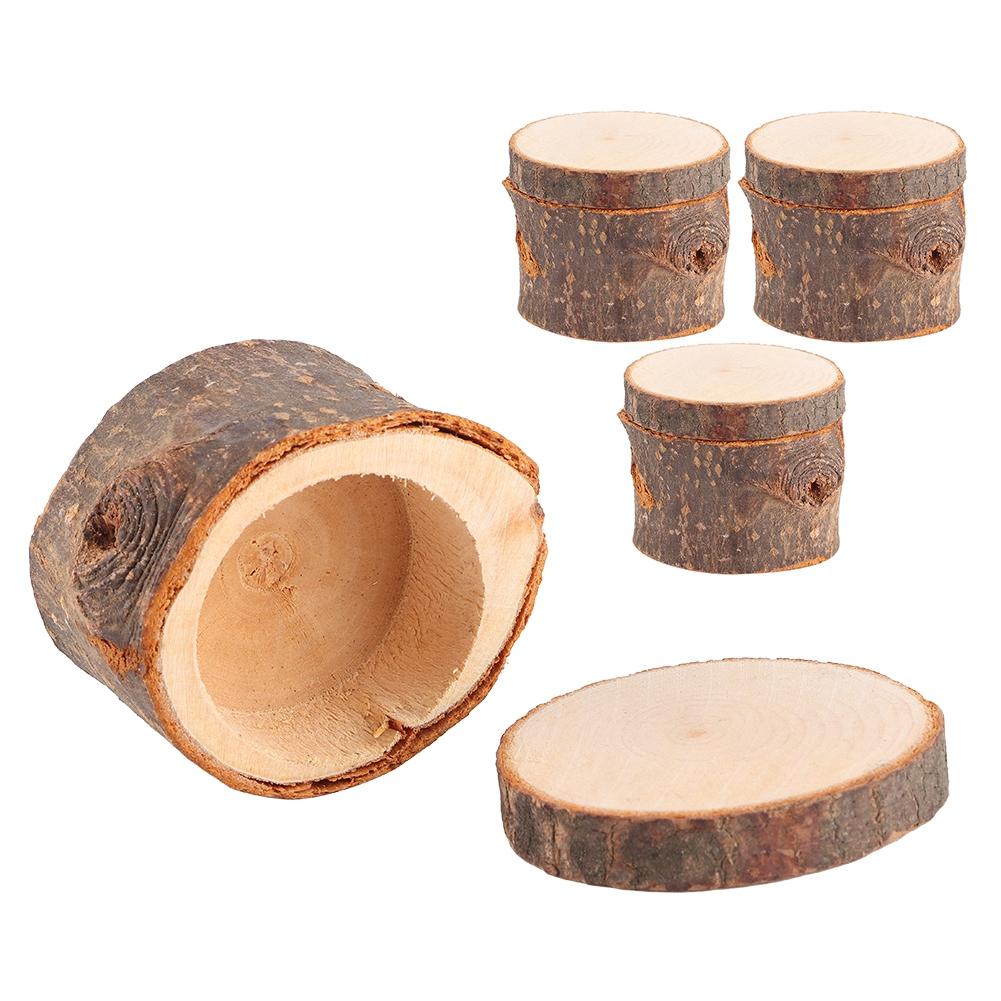 3 Stück Set Holzringbox DIY Rustikaler Eheringhalter Träger Behälter Etui für Valentinstag Jubiläum