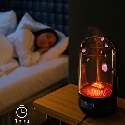Flame Air Humidifier & Essential Oils Diffuser - Color-Changing Lights, USB Powered, Timing Function, Water Shortage Auto-Off, Fragrance Diffuser
