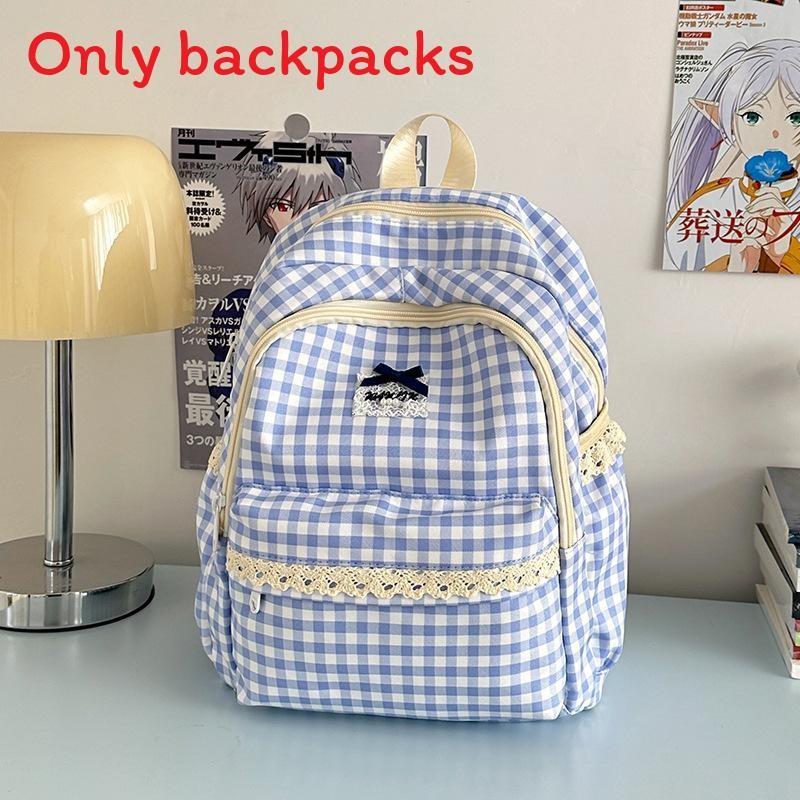 

Nylon Student Backpack With Lace And Bow Decorations For Middle School Girls And Boys Small синий