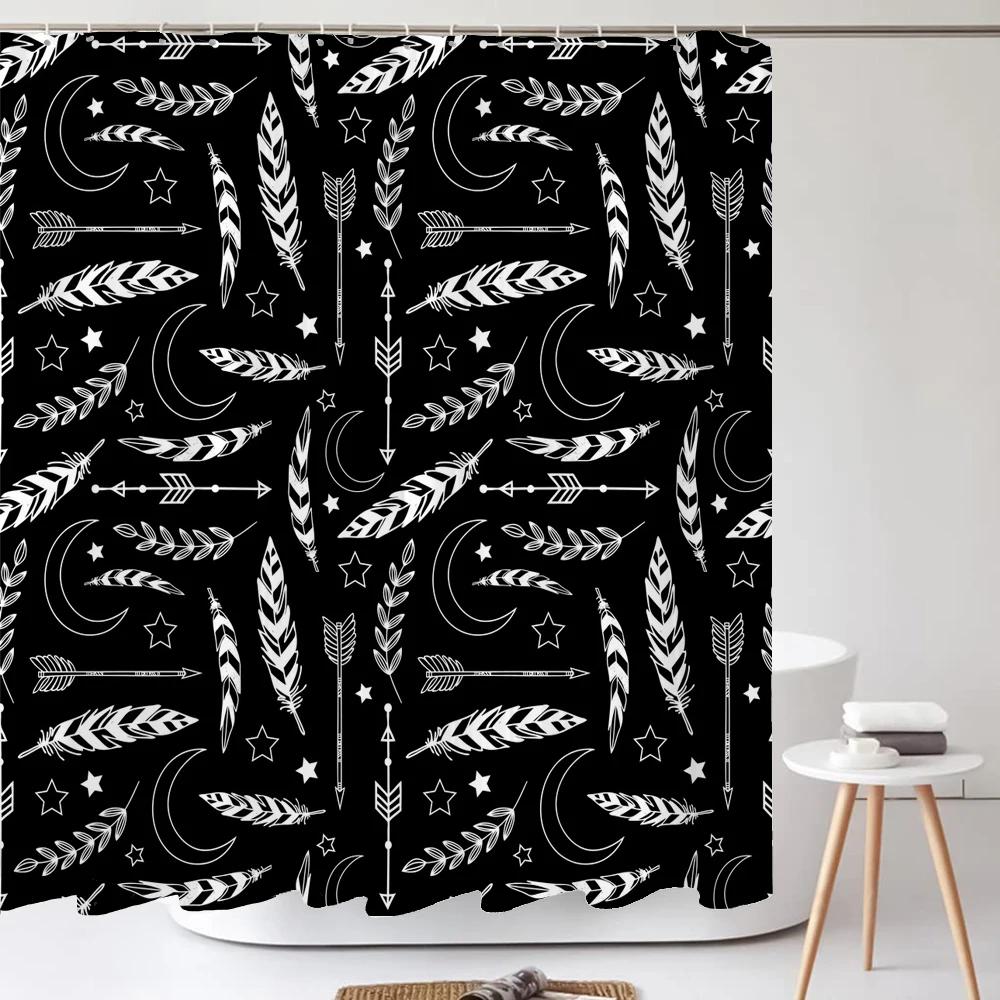 Sztuka łazienkowa Styl boho Zasłona prysznicowa Średniowieczna minimalistyczna sztuka Boho Poliester Zasłona do łazienki 180X180cm Z 12 haczykami
