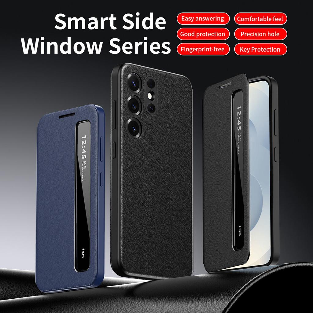 Leather Case for Samsung Galaxy S26 S25 S24 S23 S22 Ultra/ FE/ Plus with Mirror Smart View Window, S-View Cases,Flip Phone Cover Phone Bumpers