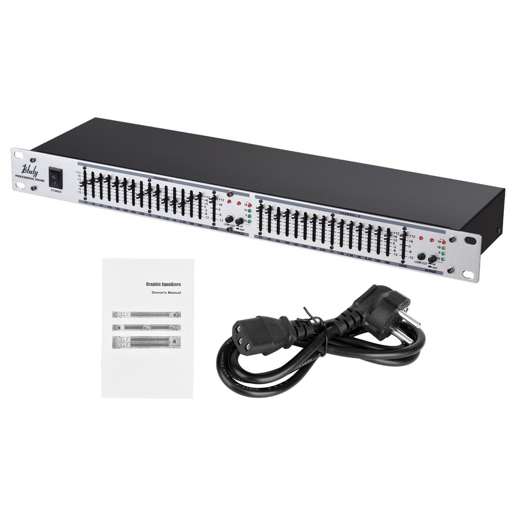 Btuty EQ 215 Dobbeltkanal 15-bånds Equalizer 1U Rackmontering 2-kanals Stereo Grafisk Equalizer