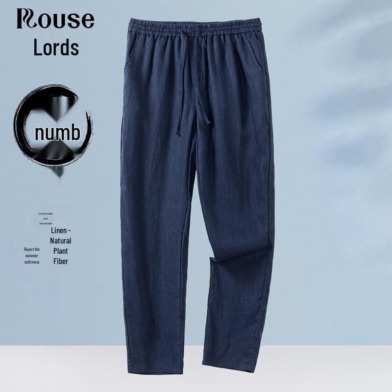 Men s 100% Linen Casual Straight-Leg Trousers M/170