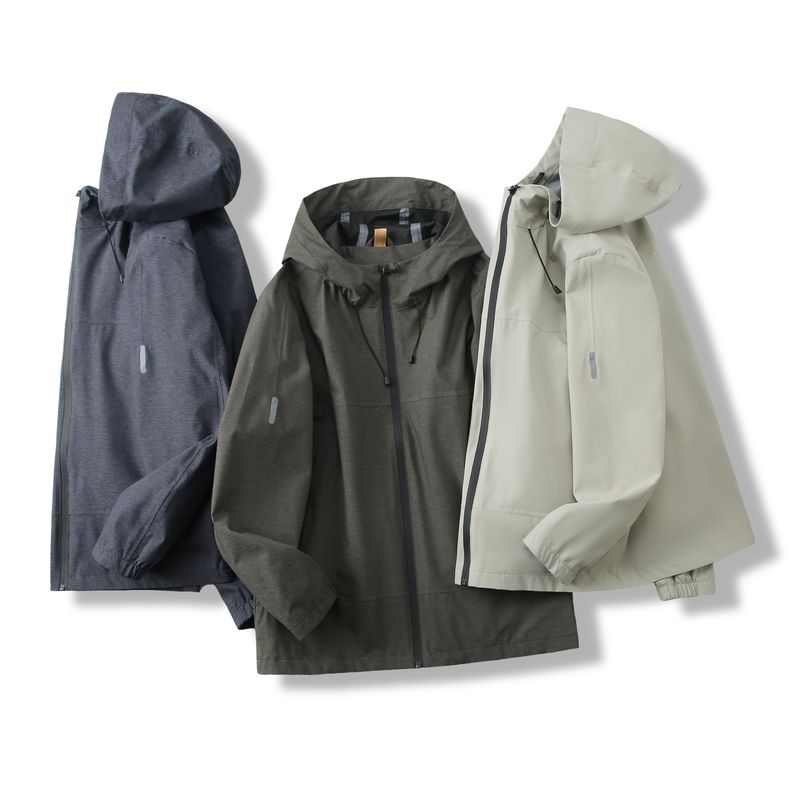Trade Outdoor Fully Rubberized Windproof and Waterproof Mountaineering Jacket, Spring and Autumn Men's Sports Casual Hooded Jacket, Windbreaker