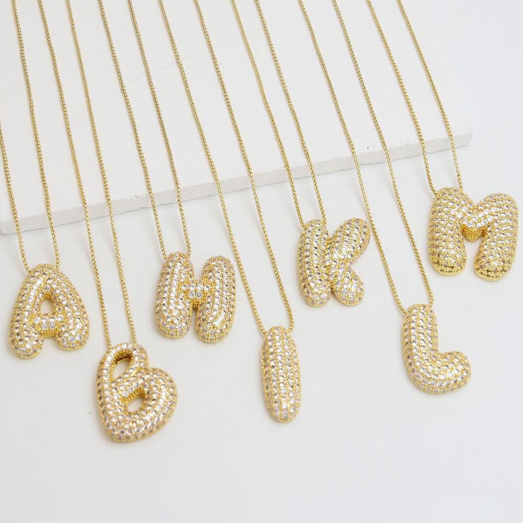 18K Gold 26-Letter Zircon Necklace with Copper Inlay