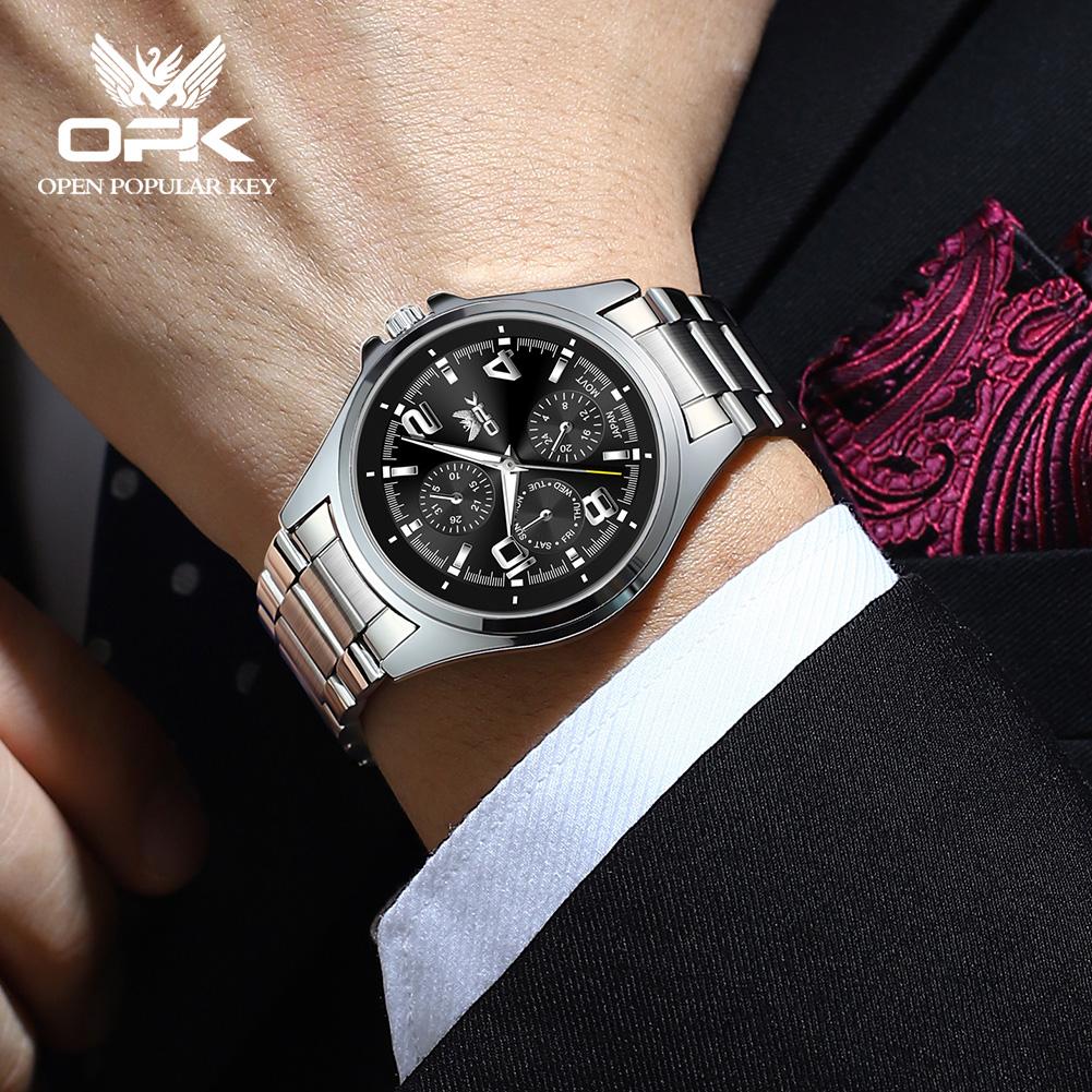 OPK 6017 Classic Mens Watch Original Quartz Movement Round Chronograph Dial Watch For Man Unique Waterproof Luminous Watch