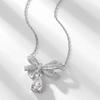 S925 Silver High Carbon Diamond Bow Drop Necklace Light Luxury High Sense Diamond Pendant All Match