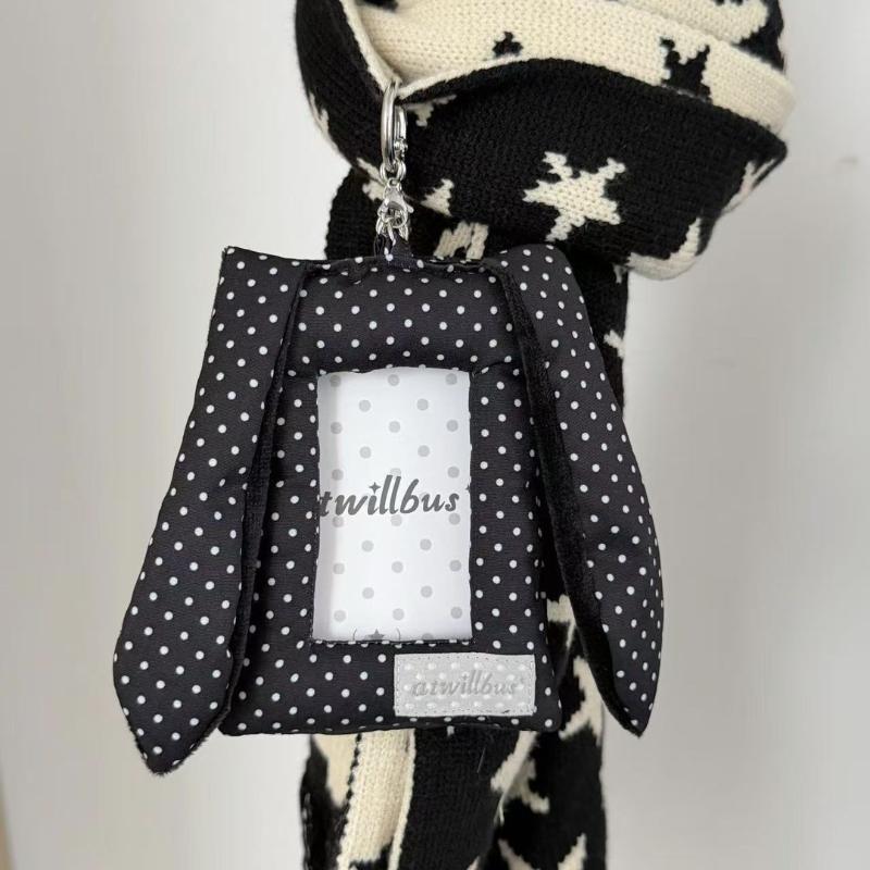 

Y2K Polka Dot Rabbit Ears Card Holder 3-inch Kpop Photocard Holder Gift Korean Style Bag Pendant чёрный