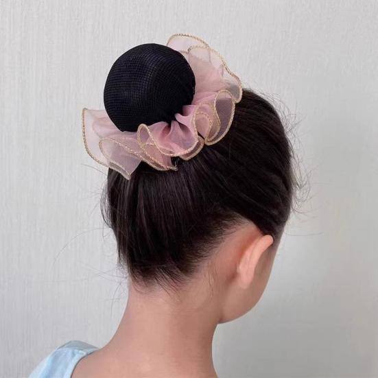Dancer Bun Hair Net Elastic Drawstring Hairnet Adjustable Gauze Hair Accessories for Girls Dance Ballet Skating Gymnastics
