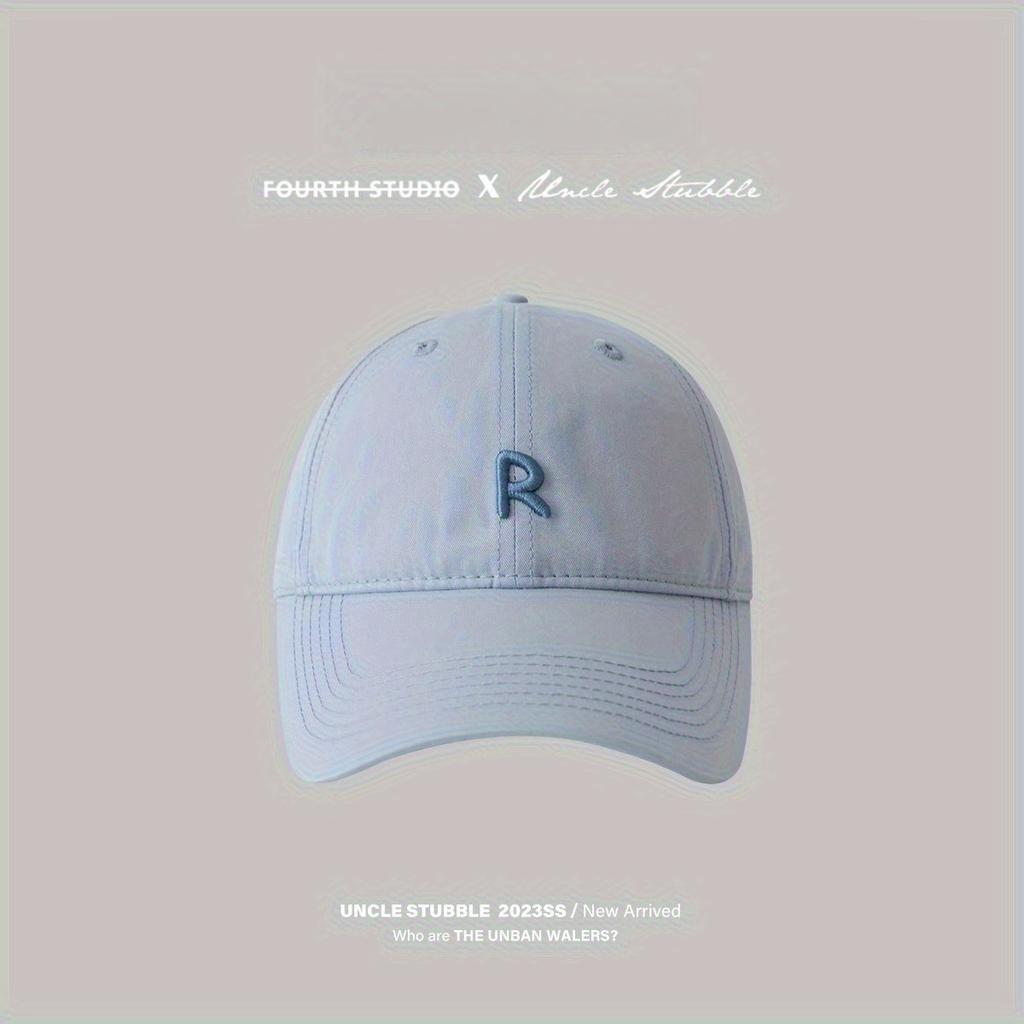 1Pc R Logo Embroidered Wide Brim Face-revealing Thin Breathable Sun-visor Baseball Cap, Halloween Christmas Gift