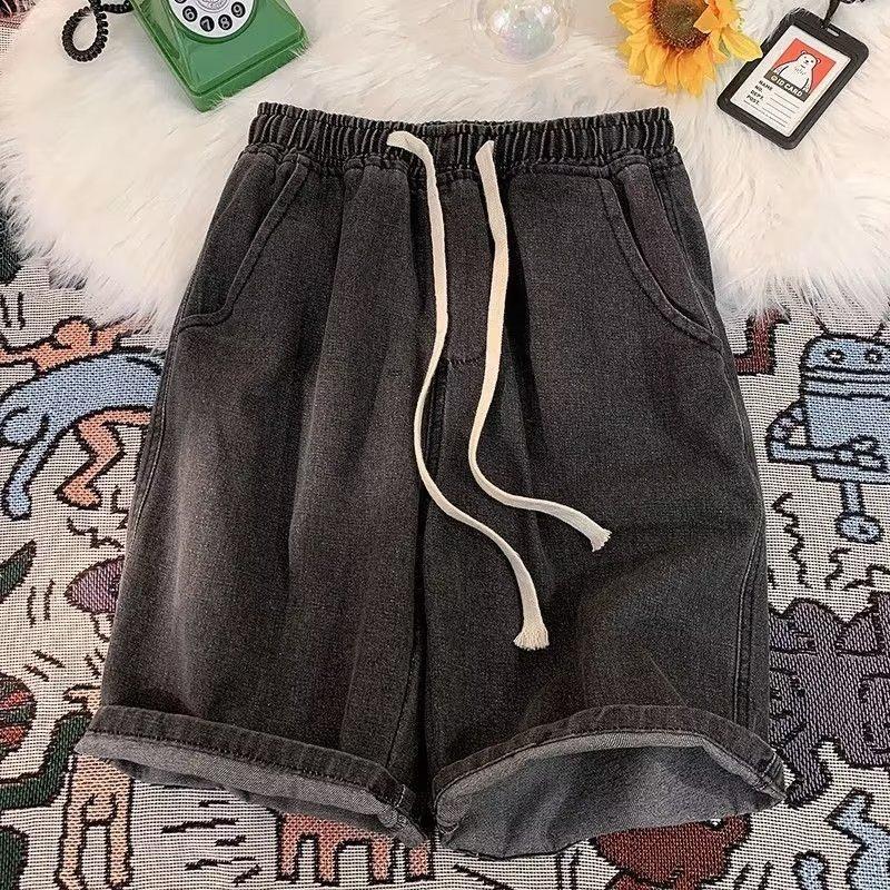 Pantalones Cortos de Verano para Hombre de Jeans Vintage Pierna Ancha Largo hasta la Rodilla Pantalones Cortos de Mezclilla de Moda Lavados Nuevos