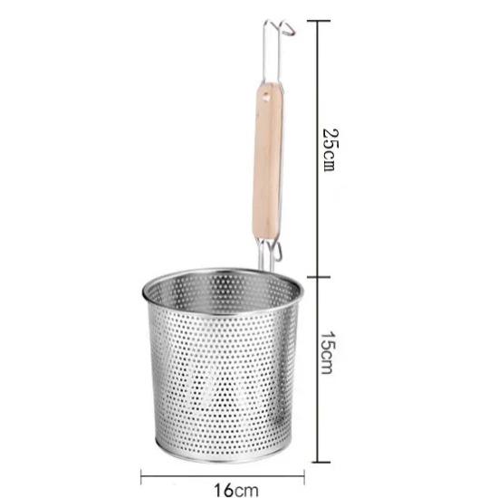 Stainless Steel Wooden Handle Frying Basket Strainer Dumplings Noodles Cooking Colanders Chef Basket Kitchen Sink Strainer Tools