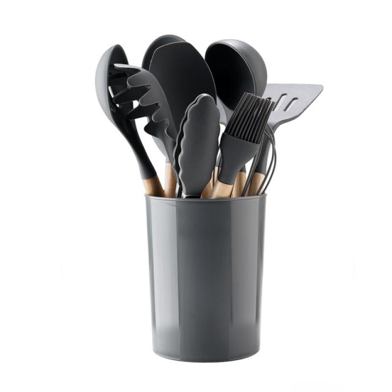 Silicone Kitchenware Cooking Utensils Set Non-stick Cookware Spatula Shovel Egg Beaters Wooden Handle Kitchen Cooking Tool