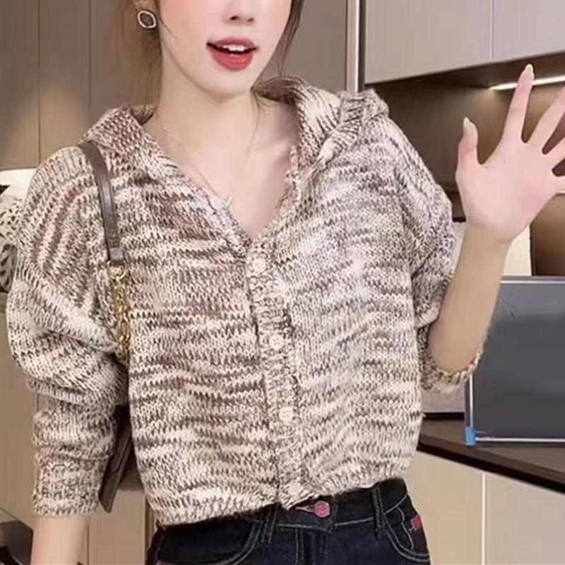 Autumn Coat New Top Women's High-end Retro Sweater Women's Hooded Women's Cardigan Knitted