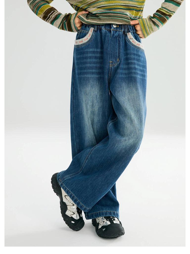 Jean large doublé polaire pour fille Tao Town: Pantalon ample à jambes droites tendance pour l'automne/hiver