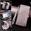 Wallet Leather Flip Case for iPhone 16E 16 Pro Max 15 14 Plus 13 12 11 Wrist Strap Zipper Handbag Card Slot Stand Book Cover