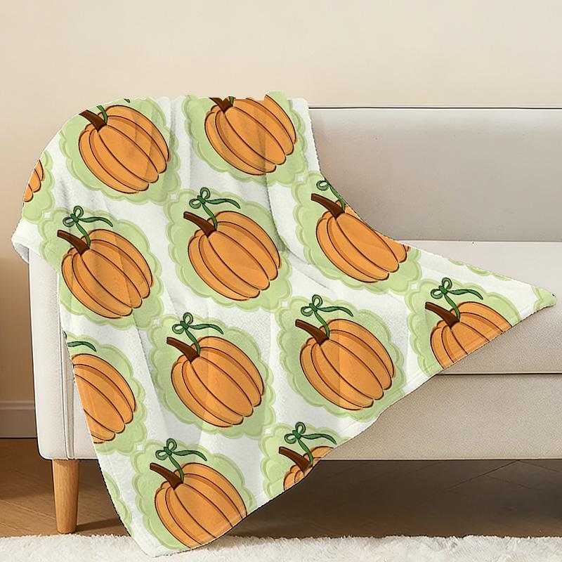 Soft Flannel Fleece Blanket Pumpkin Collection: Breathable, Skin-Friendly, Warm, Decorative, Lightweight, Ideal for Home, Office & All-Season Use