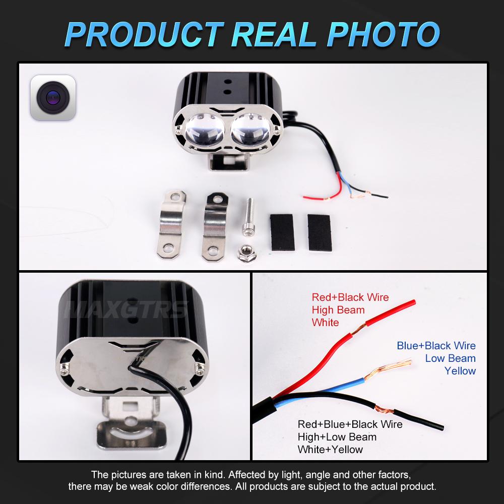 MAXGTRS 1x DRL Motorcycle Led Strobe Spotlight Electric Vehicle Auxiliary Road Low/High Light HeadLight Driving Lens DC12-85V
