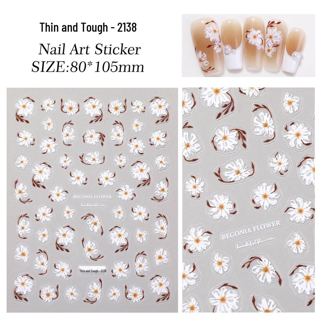 Spring/Summer Daisy Nail Art Stickers – Flat Back Adhesive, Hand-Painted Style for DIY Nail Decoration