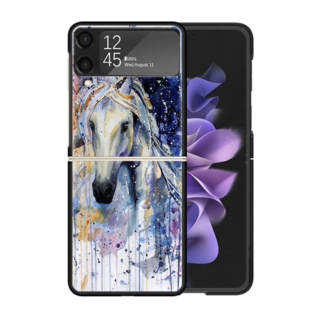 Animal Oil Painting Horse Clear Phone Case For Samsung Z Flip 7 6 5 4 3 Galaxy ZFlip7 ZFlip6 ZFlip5 ZFlip4 ZFlip3 5G Print Cover