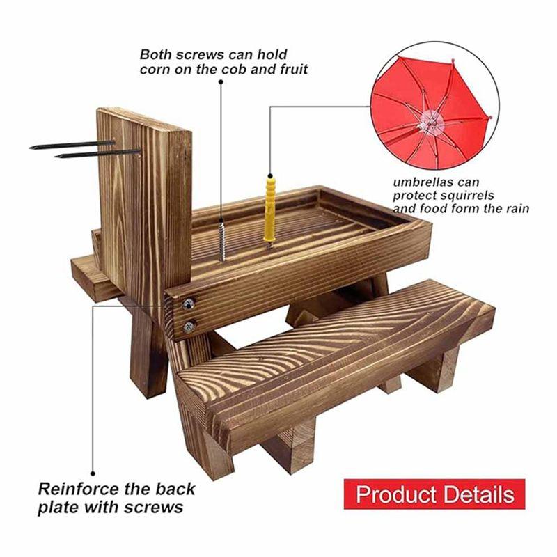Practical-Squirrel Feeder Picnic Table With Umbrella,Wooden Squirrel Feeders For Outside,Cute Chipmunk Feeder+Solid Structure A