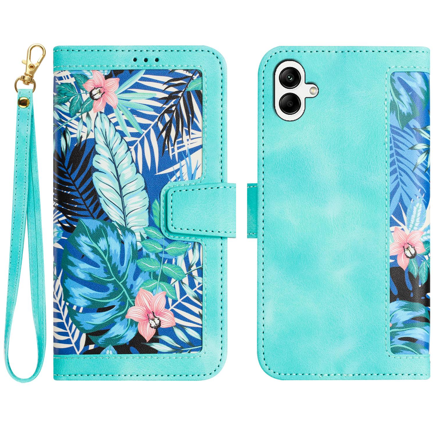 

For Samsung Galaxy A06 4G Case PU Leather Floral Phone Cover with Card Slots Green