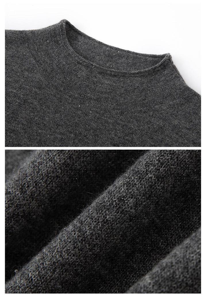 Lekasha Women's 100% Pure Cashmere Sweater - Autumn/Winter, Rolled Hem, Half-High Neck, Sequined, Thin Layer