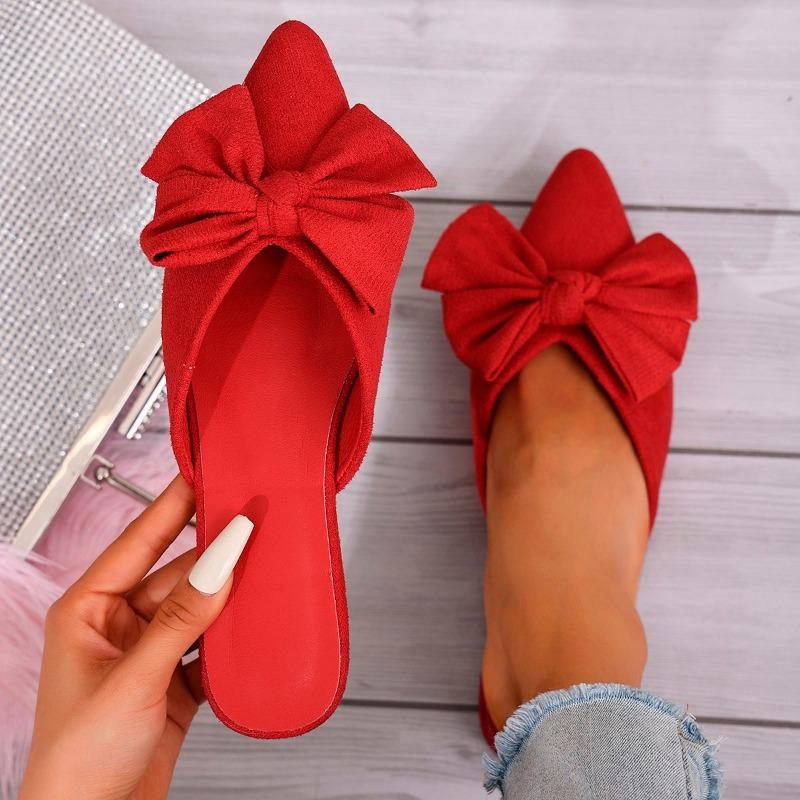 Damen Baotou Slipper Frühling Neu Spitzschuh Flacher Ausschnitt Schmetterling Wildleder Weiche Sohle Rutschfest Abriebfest Flache Schuhe