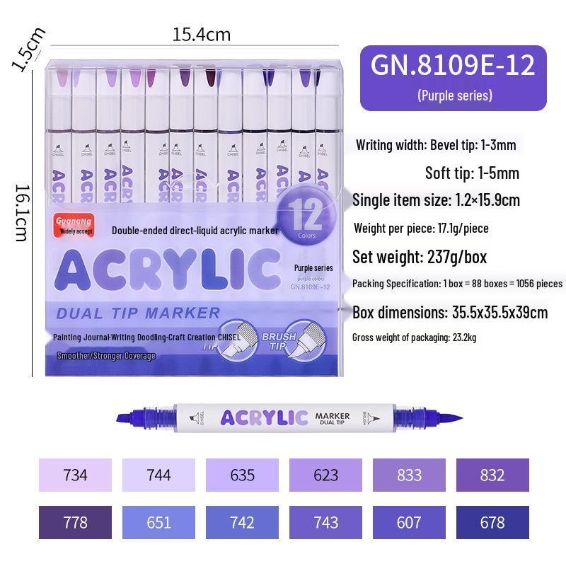 Guangna 8109 Stackable Double-ended Acrylic Marker Pens for DIY Doodling, Journaling, and Art