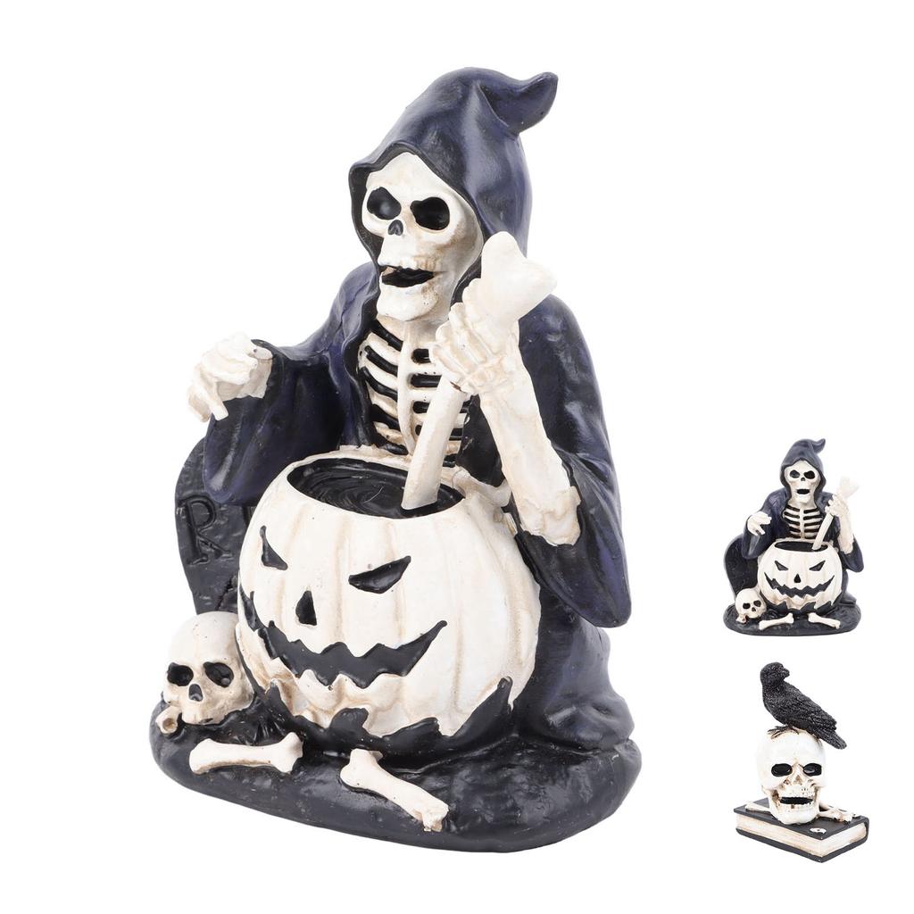 Skeleton Figurine Scary Rich Details Vibrant Colors Strong Resin Stable Skull Figurine for Halloween