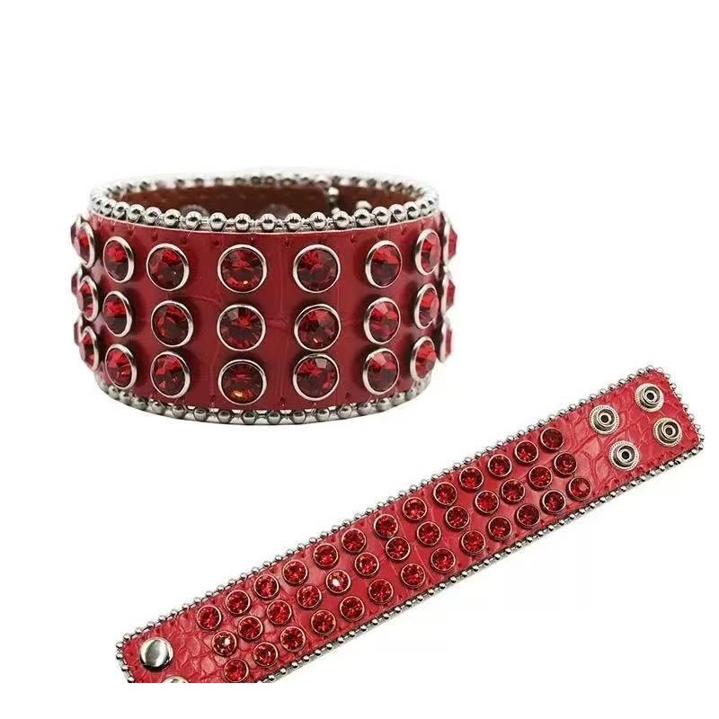 Meier Sparkling rhinestone trendy bracelet - women s hip hop rapper style leather bangle