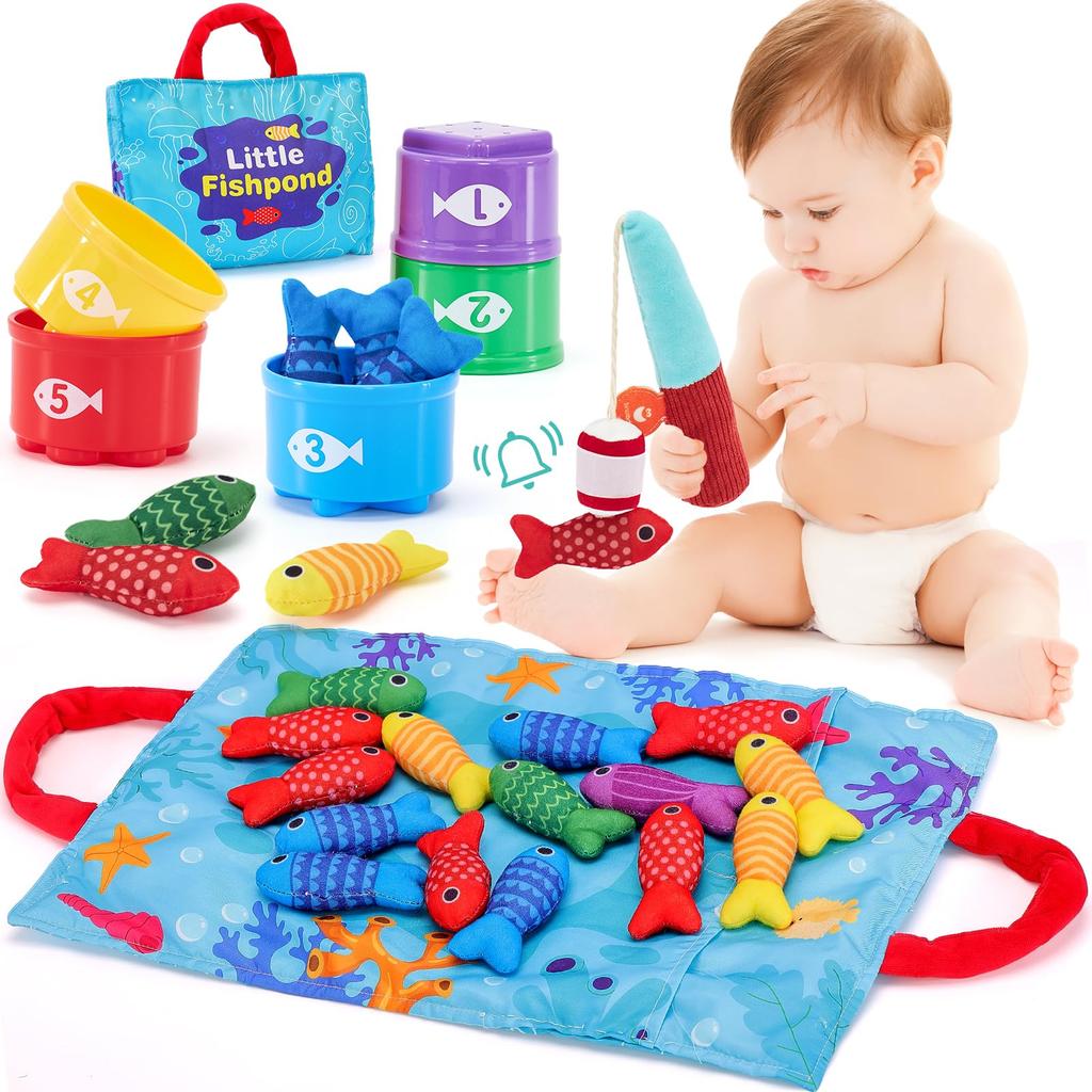 Hahaland Montessori Educational Toy for Ages 1-3, Shape Matching Fishing Toy, Early Development, Finger Training, Cloth Fishing Toy, Popular