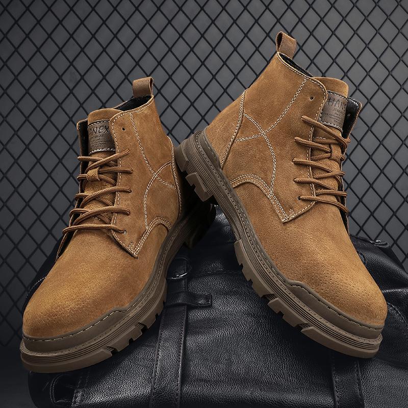 Fashion Fashion Men Casual Leather High Top Shoes Leisure Walk Mens Ankle Boots No-slip Mens Motorcycle Boots Handmade Male Biker Botas