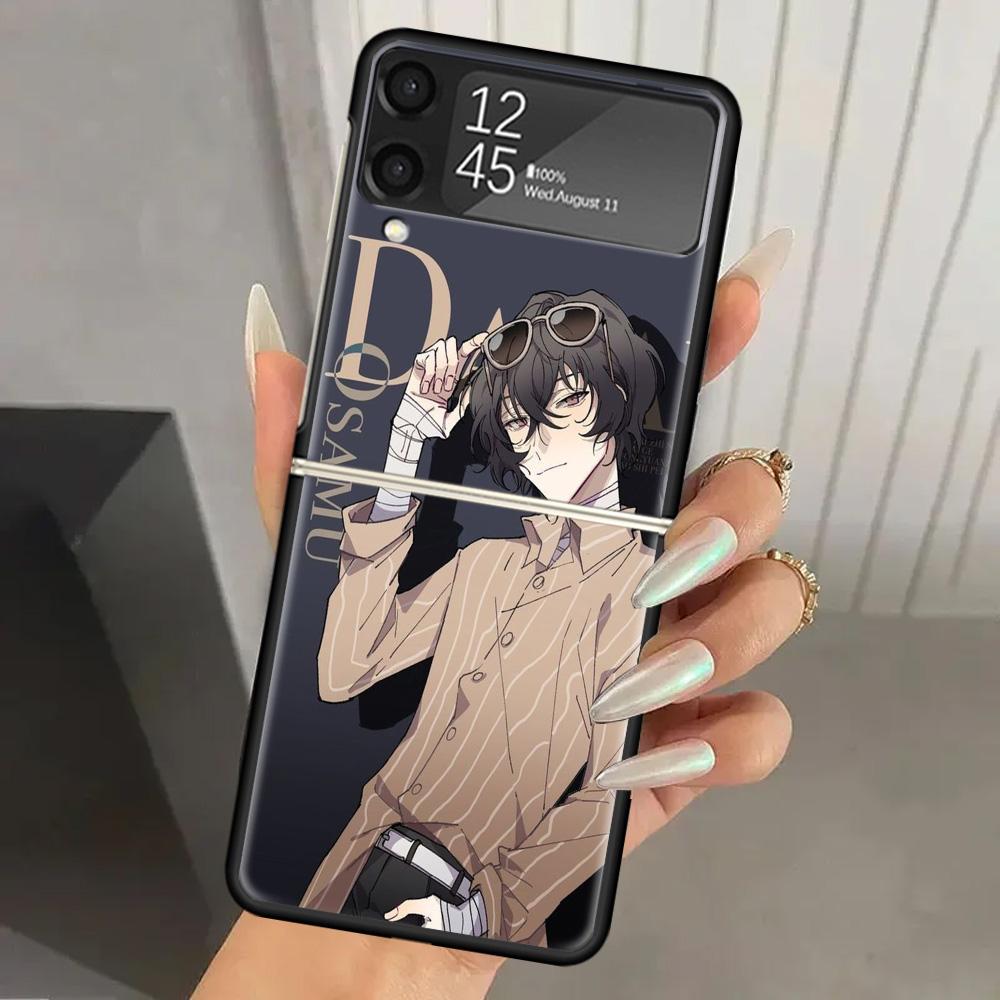 Bungo Stray Dogs Dazai Hard PC Phone Case For Samsung Galaxy Z Flip 6 5 4 3 Black Cover ZFlip6 Flip5 Flip4 5G Foldable Print Cas