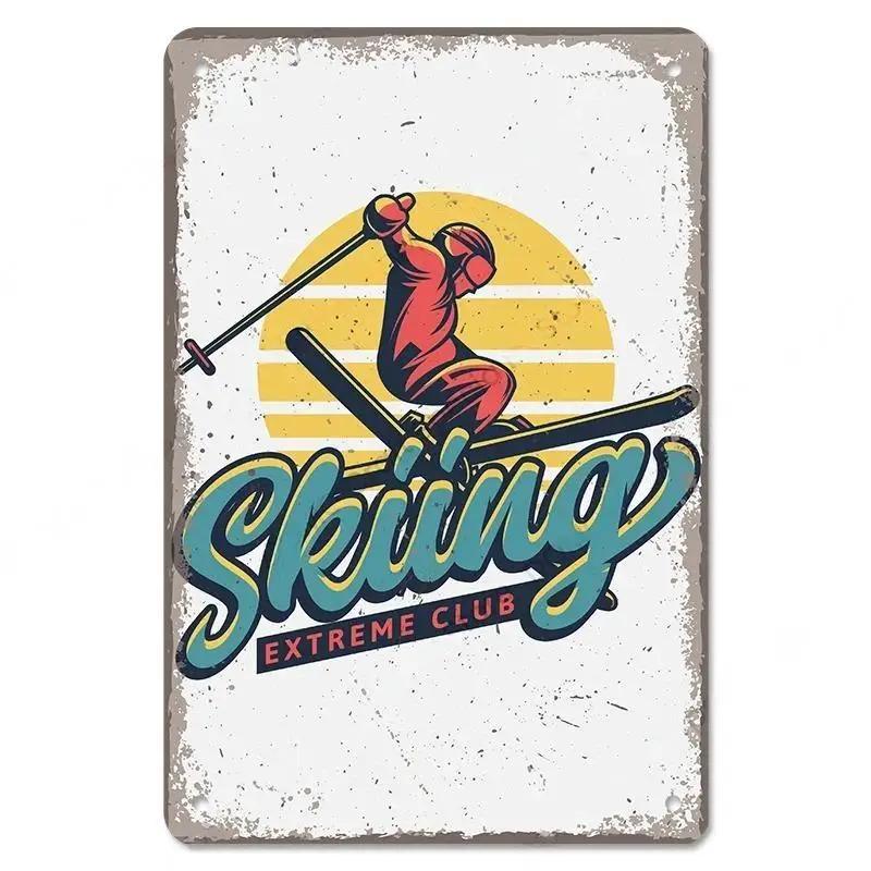 Alpine Skiing Posters Metal Tin Signs Plate Decor Retro Mountain Extreme Sports Snowboards Ski Home Wall Decor Room Decoration