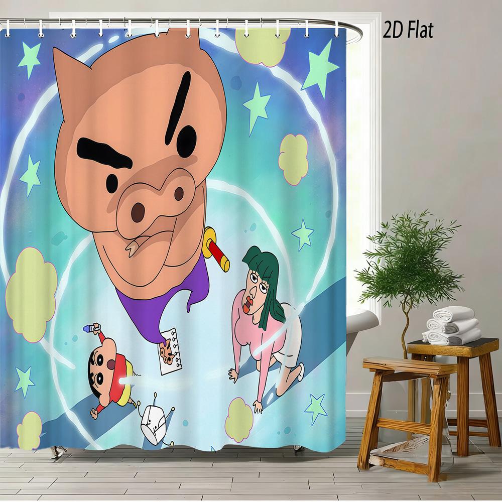 

Crayon Shin-Chan All-Star Cast Rainbow Burst Scene 2D Print Waterproof Shower Curtain, Vibrant Gradient Background With Dynamic W60H190(CM)-1 Pcs