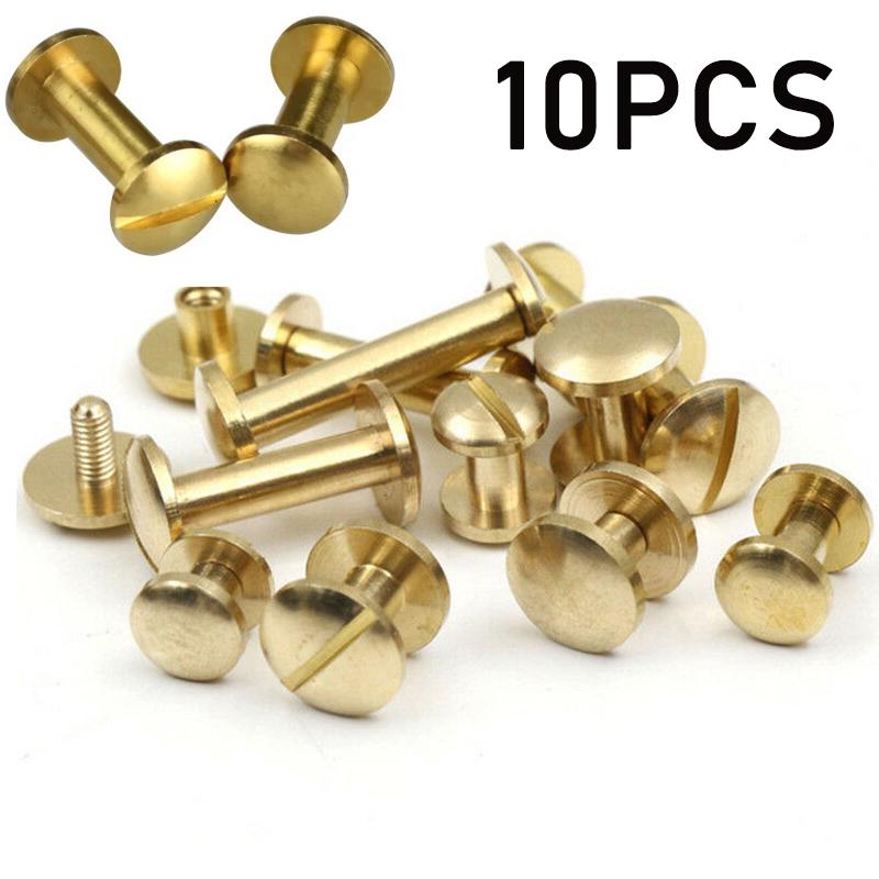 6-12mm Flat Belt Screw Leather Craft Chicago Nail Brass Solid Rivets Stud Head