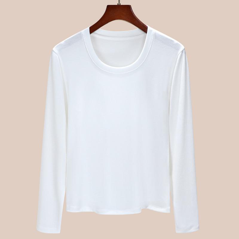 Neck Long-sleeved Tencel T-shirt Bottoming Shirt Women's Autumn Inner Wear Low Neck Slim-fitting and Thin Lyocell Top