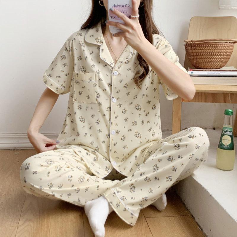Pajamas Women's Summer Short-sleeved Gentle Wind Simple High-value Casual Women's Short-sleeved Loungewear Set