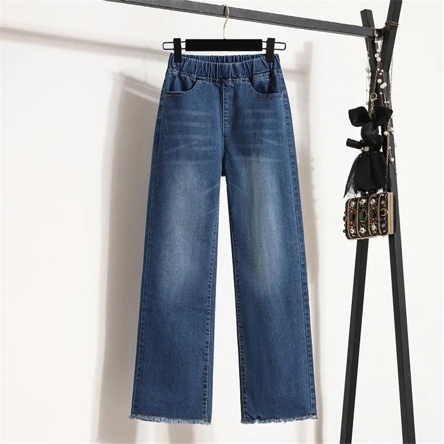 Classic Oversize 4XL Baggy Wide Leg Jeans Bleached Korean Vaqueros Women Denim Ankle-Length Pants Elastic High Waist Pantalones