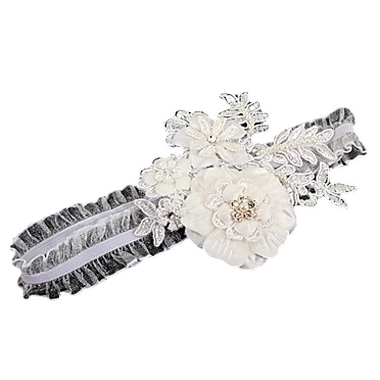 European Style White Pearl Rhinestone Flower Bridal Garter